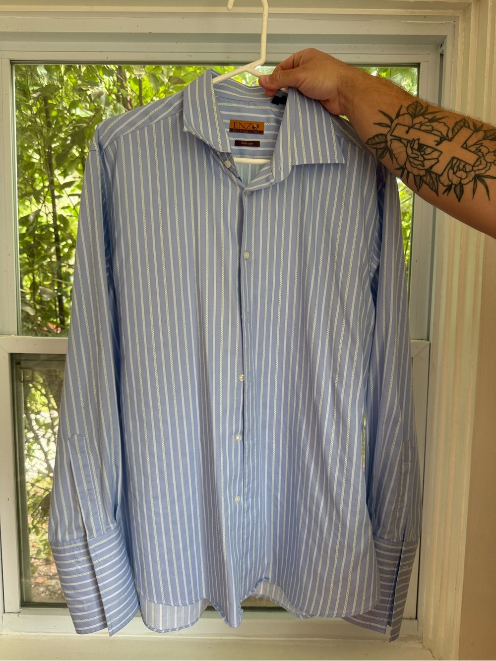 Men's Light Blue Vertical-Stripe Dress Shirt